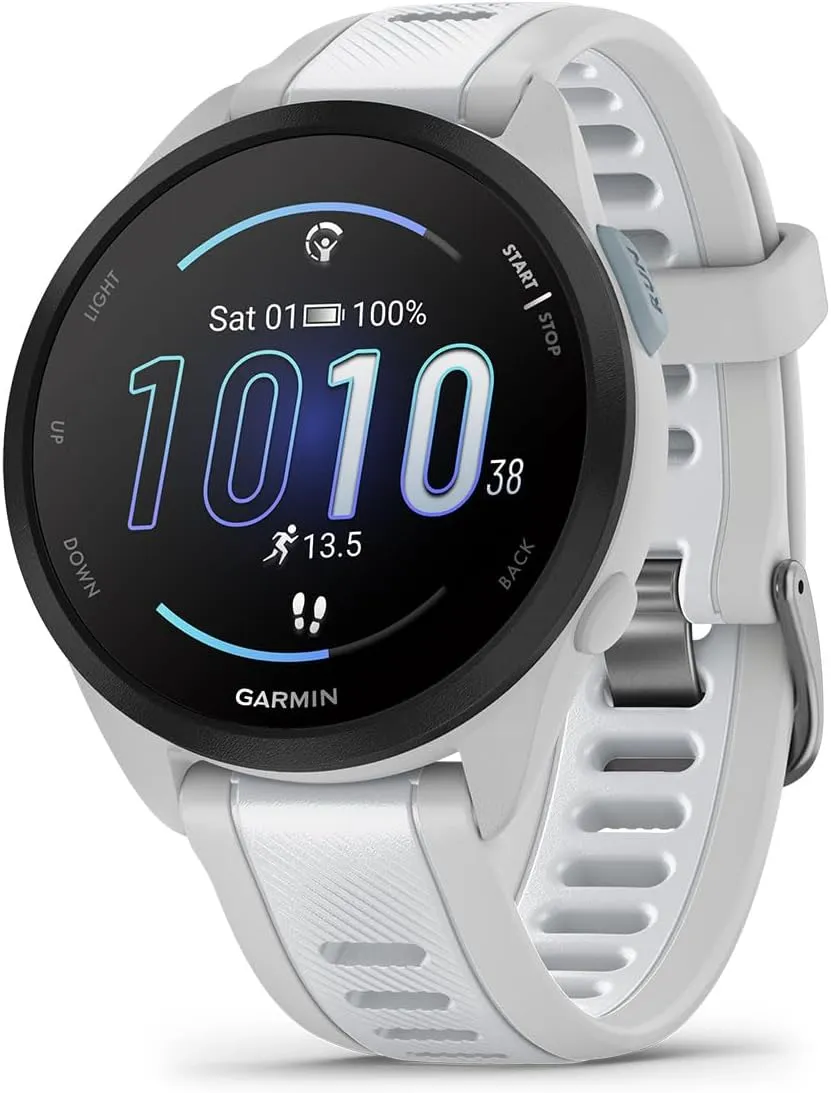 PlayBetter Garmin Forerunner 165 Music (Mist Gray/Whitestone) Running GPS Smartwatch Bundle - AMOLED Touchscreen, 11-Day Battery, Training & Recovery - Includes Screen Protectors & Portable Charger