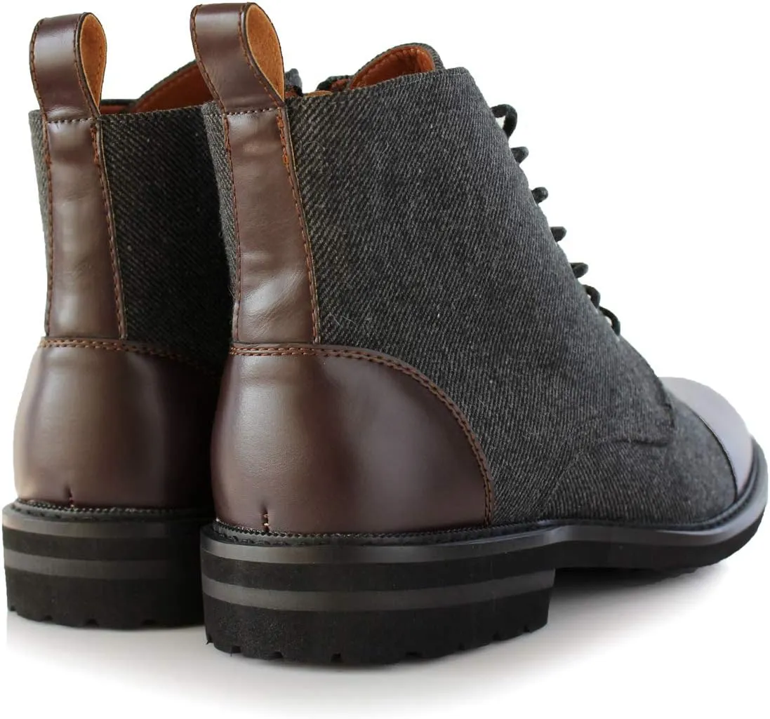 Polar Fox Brooke MPX806061 Grey Woolen and Leather Lace-up Fashion Chukka Boots with Zipper Closure