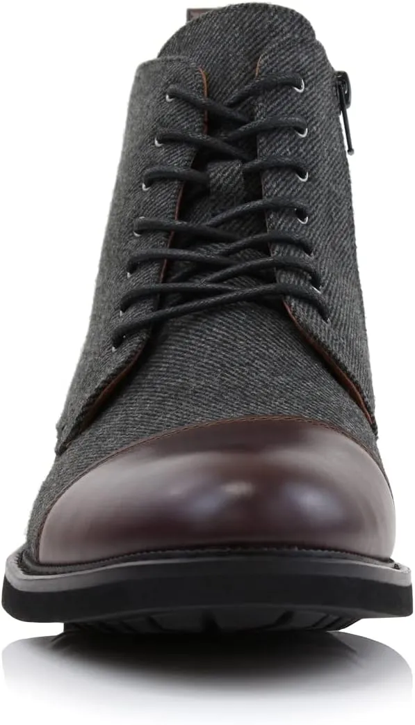 Polar Fox Brooke MPX806061 Grey Woolen and Leather Lace-up Fashion Chukka Boots with Zipper Closure