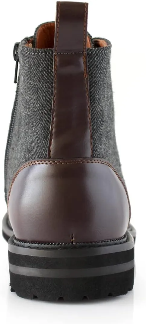 Polar Fox Brooke MPX806061 Grey Woolen and Leather Lace-up Fashion Chukka Boots with Zipper Closure