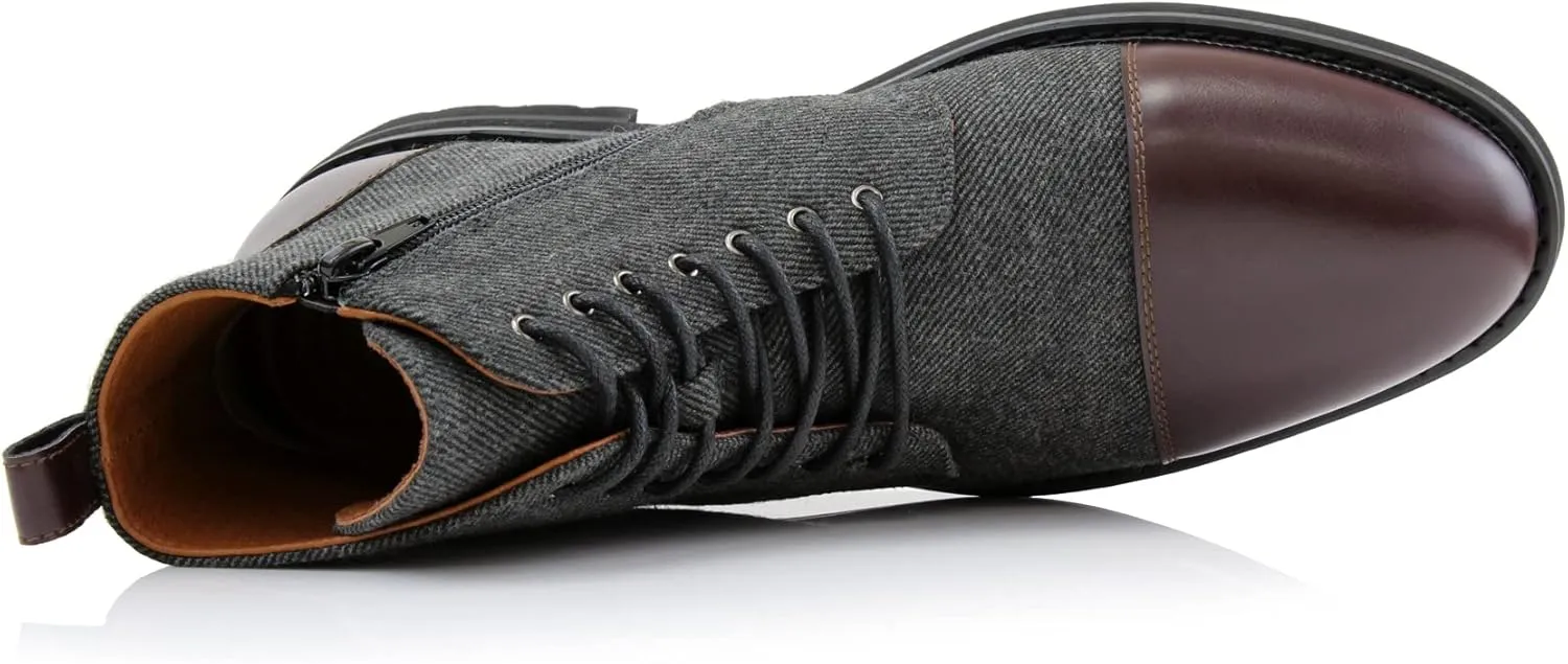 Polar Fox Brooke MPX806061 Grey Woolen and Leather Lace-up Fashion Chukka Boots with Zipper Closure