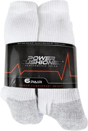 POWER-CUSHIONED Performance Crew Large 6 Pair Pack (White), LARGE (Men's shoe size 9-12)