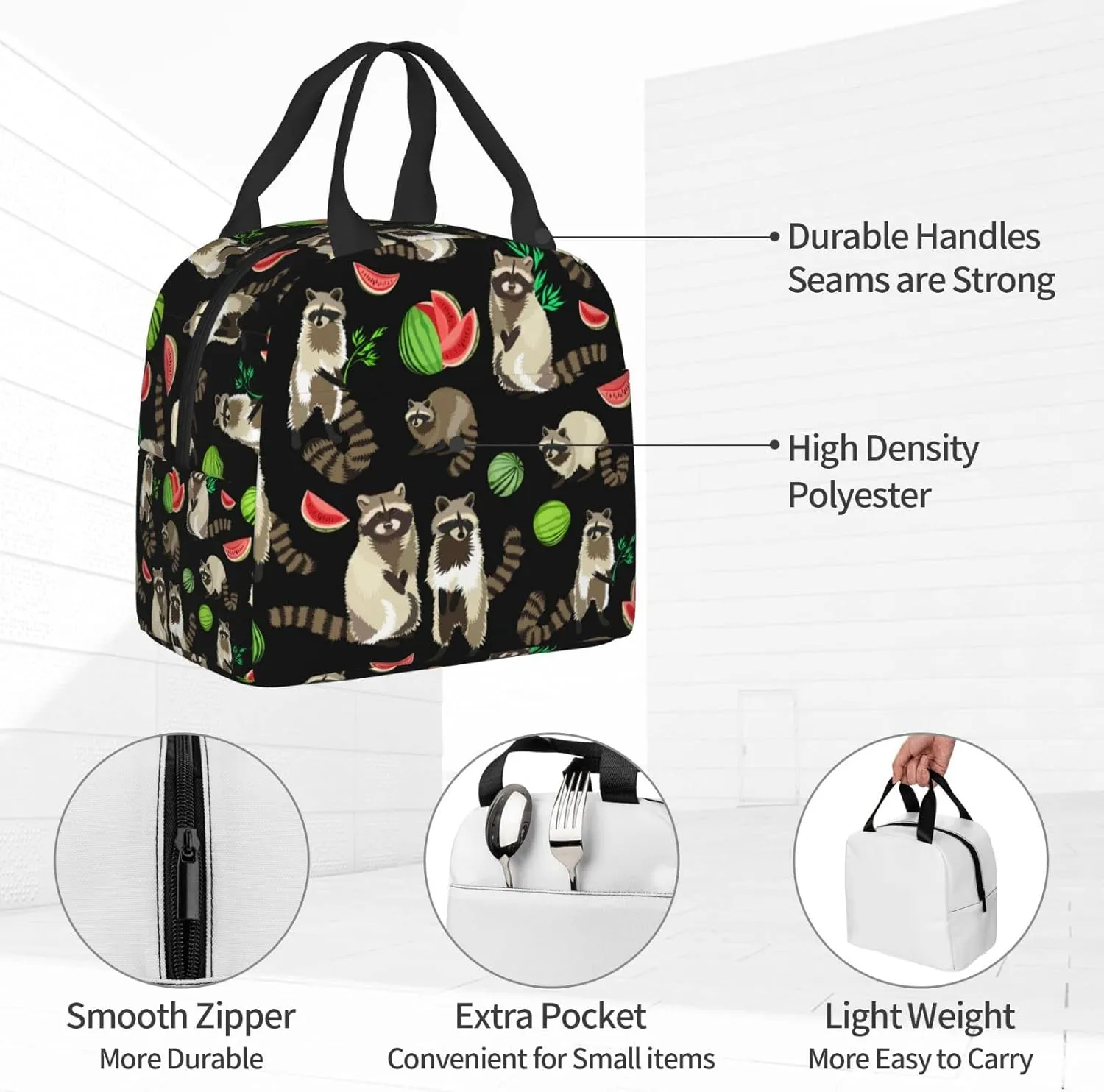 Raccoon Cute Beast Lunch Bag For Women Men Insulated Lunch Box For Adult Reusable Lunch Bags With Pocket Zippers For Work, Picnic, School Or Travel