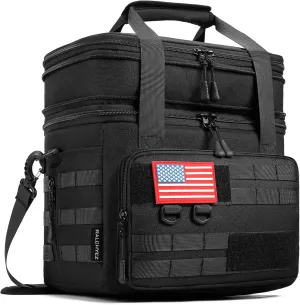 RalChyez Tactical Lunch Bag, 20L Large Heavy Duty Double Deck Insulated Lunch Box Leakproof Expandable Tote Cooler with Shoulder Strap for Adult Men Women Work Fishing Picnic Travel Black