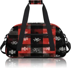 Red Buffalo Plaid Small Gym Bag 18 inch Carry On Duffel Bag for Weekender Travel Sports Workout Yoga Gymnastics Dance Ballet