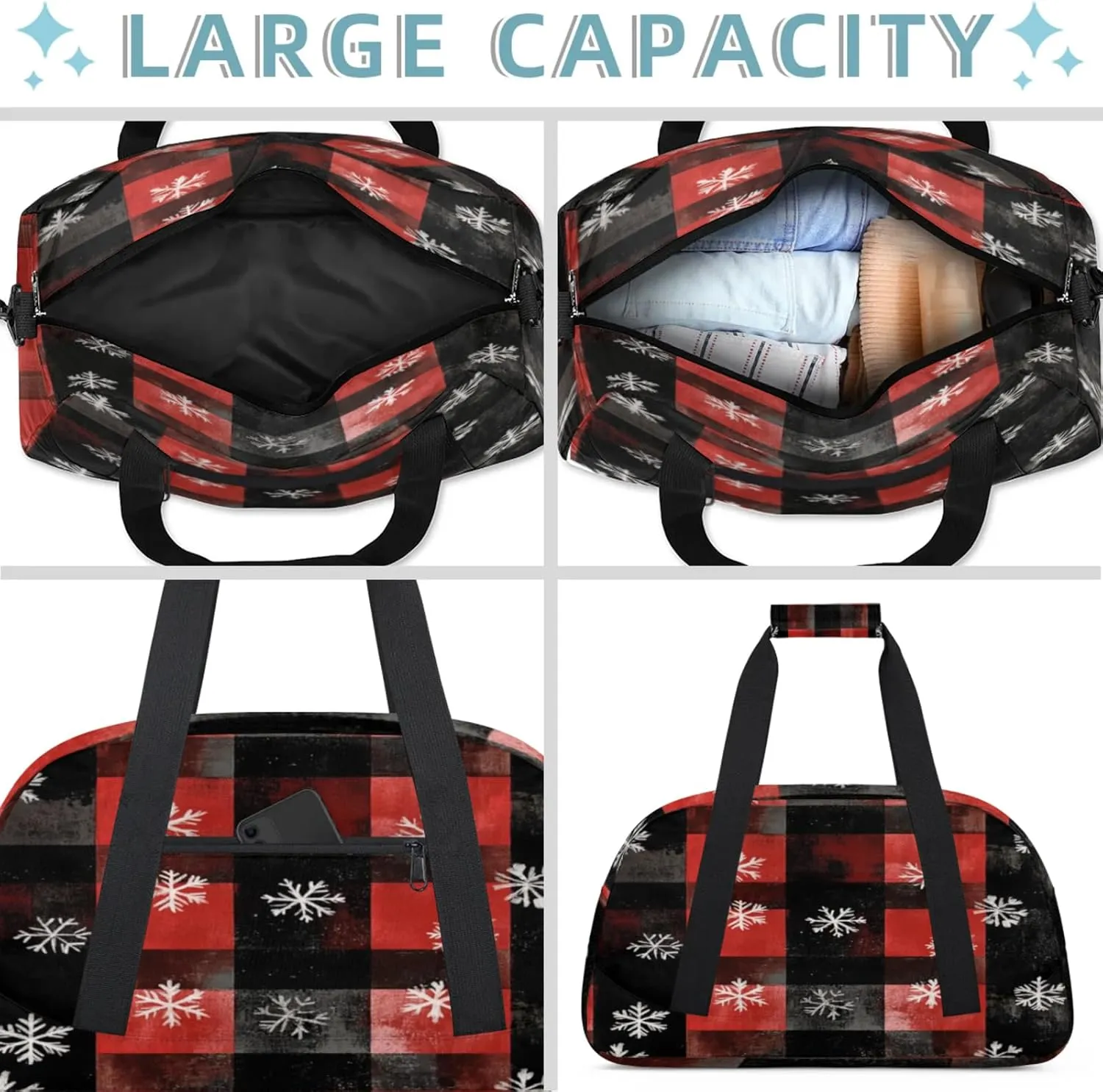 Red Buffalo Plaid Small Gym Bag 18 inch Carry On Duffel Bag for Weekender Travel Sports Workout Yoga Gymnastics Dance Ballet