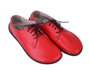 Red Oxford Wide Barefoot Shoes Smooth Leather Handmade 6mm Rubber Outsole