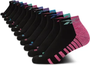 Reebok Girls' Quarter Socks - 12 Pack Stretch Performance Quarter Cut Arch Support Socks - Cushioned Athletic Socks for Girls
