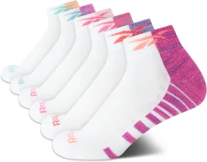Reebok Girls' Quarter Socks - 6 Pack Moisture-Wicking Low Cut Athletic Ankle Socks for Girls (Sizes: S-L)