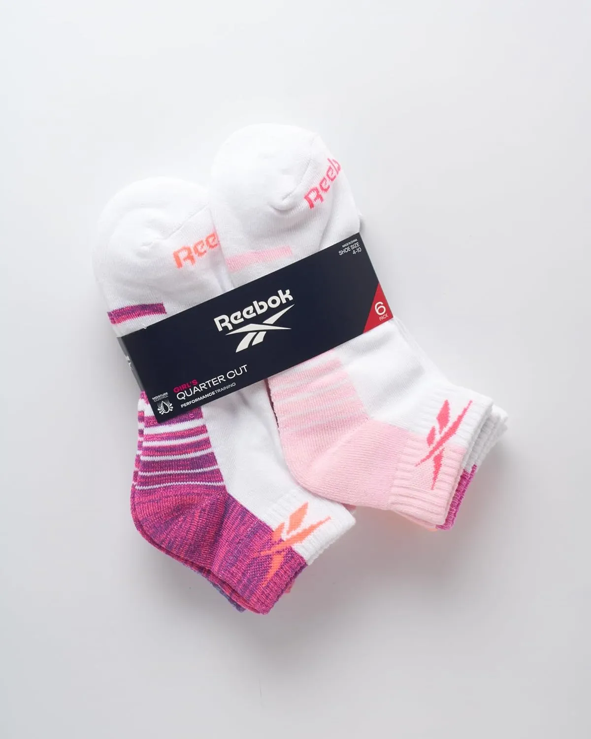 Reebok Girls' Quarter Socks - 6 Pack Moisture-Wicking Low Cut Athletic Ankle Socks for Girls (Sizes: S-L)