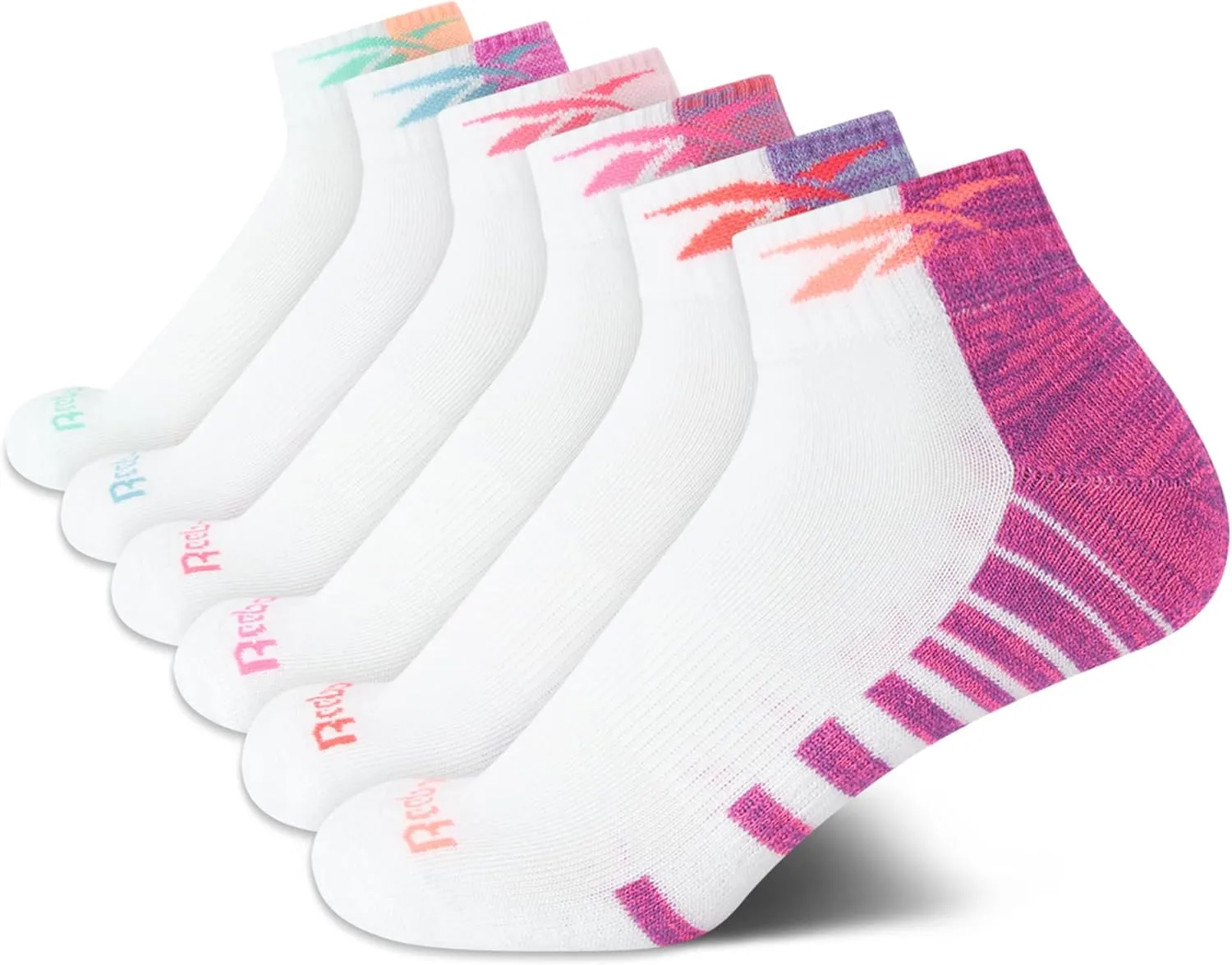 Reebok Girls' Quarter Socks - 6 Pack Moisture-Wicking Low Cut Athletic Ankle Socks for Girls (Sizes: S-L)