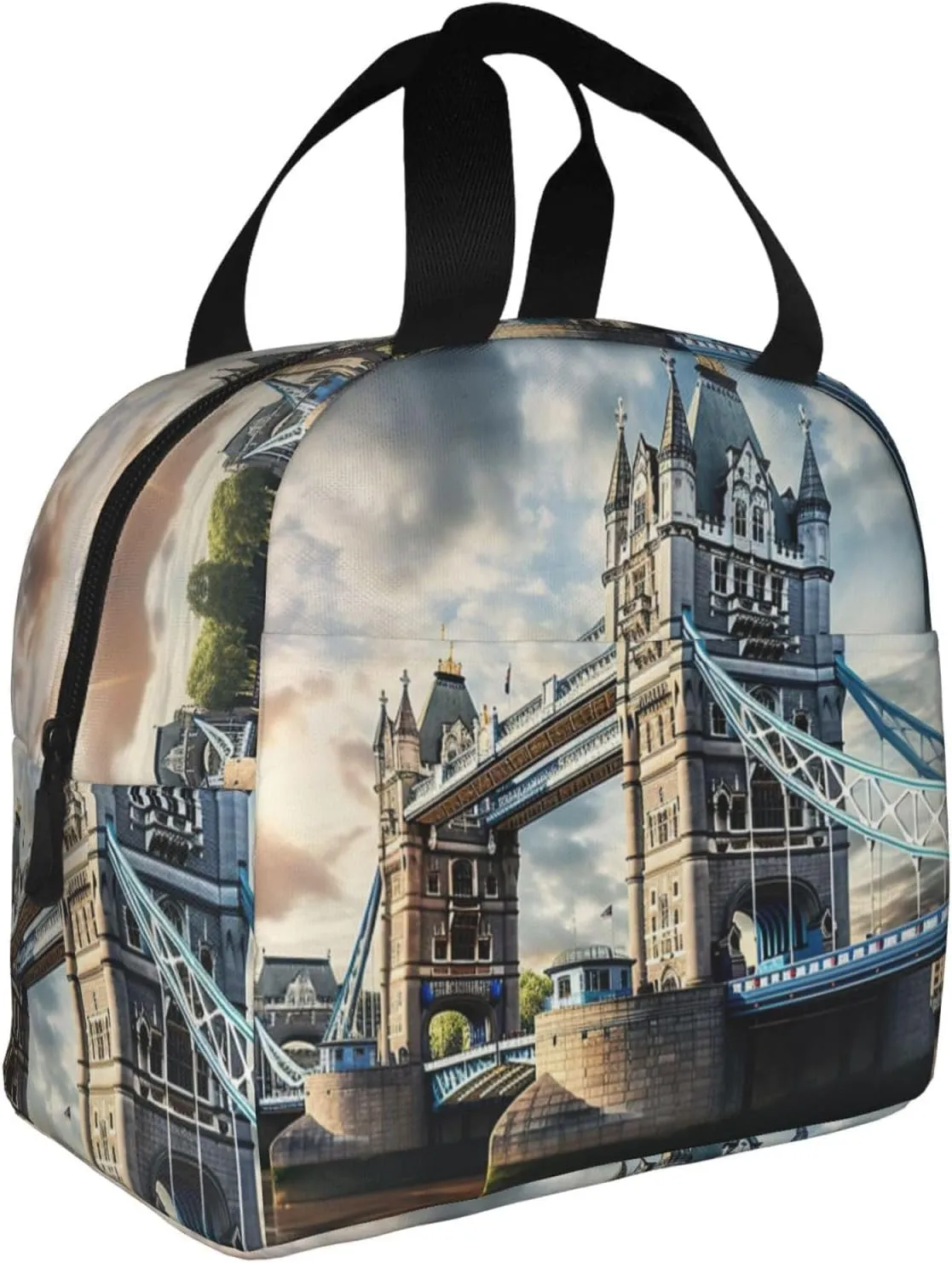 Reusable Insulated Lunch Bag Cooler Tote Box Meal Prep For Men & Women Work Picnic Or Travel,Historic Old Tower Bridge London Print