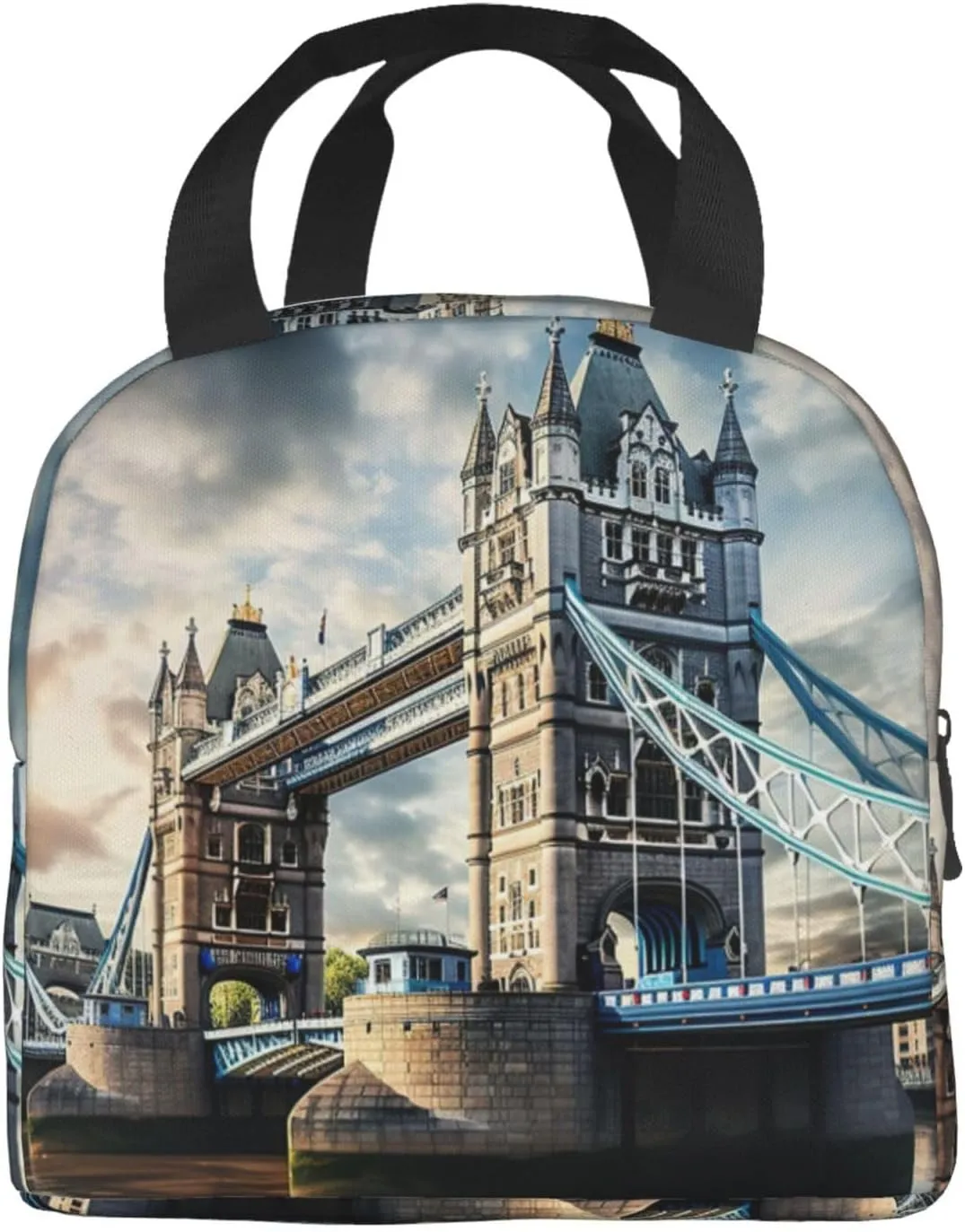Reusable Insulated Lunch Bag Cooler Tote Box Meal Prep For Men & Women Work Picnic Or Travel,Historic Old Tower Bridge London Print