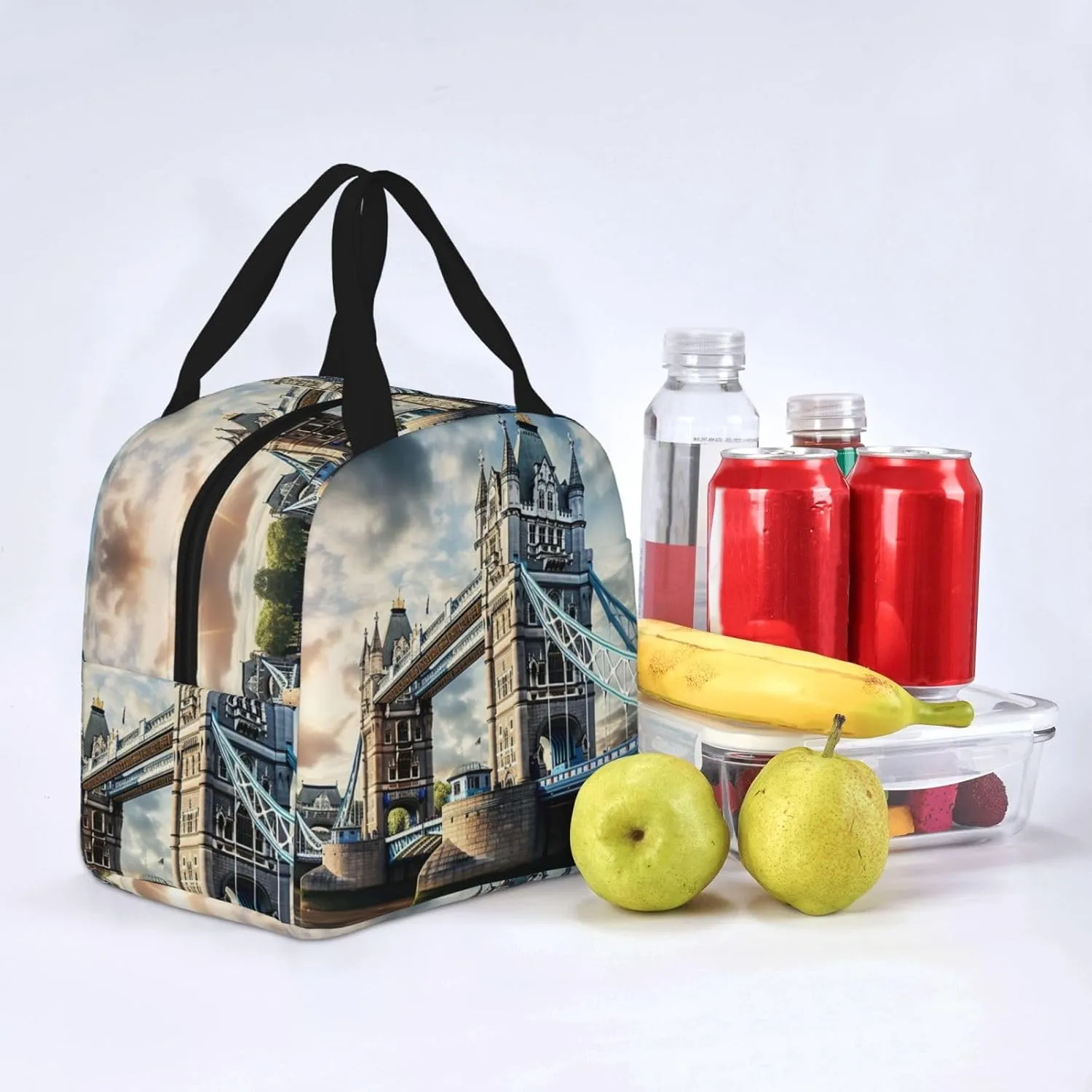 Reusable Insulated Lunch Bag Cooler Tote Box Meal Prep For Men & Women Work Picnic Or Travel,Historic Old Tower Bridge London Print