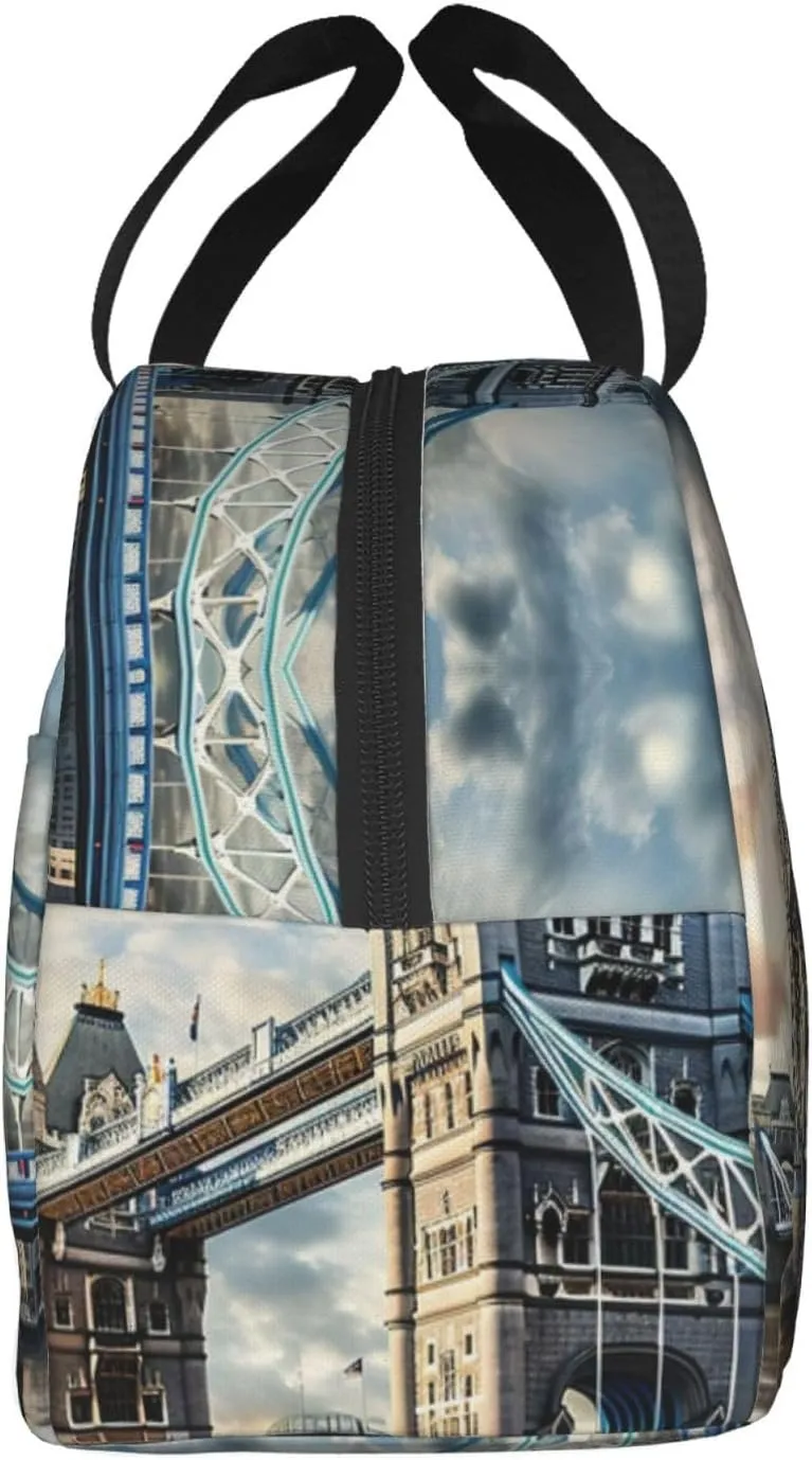 Reusable Insulated Lunch Bag Cooler Tote Box Meal Prep For Men & Women Work Picnic Or Travel,Historic Old Tower Bridge London Print