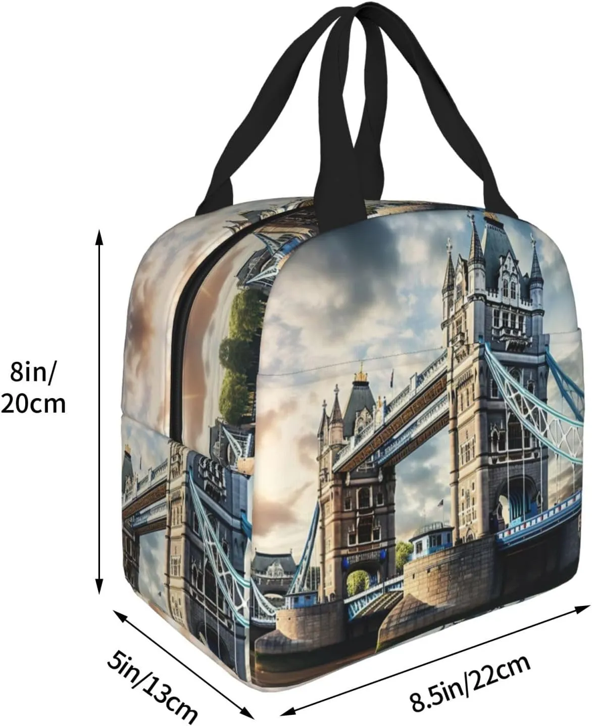 Reusable Insulated Lunch Bag Cooler Tote Box Meal Prep For Men & Women Work Picnic Or Travel,Historic Old Tower Bridge London Print