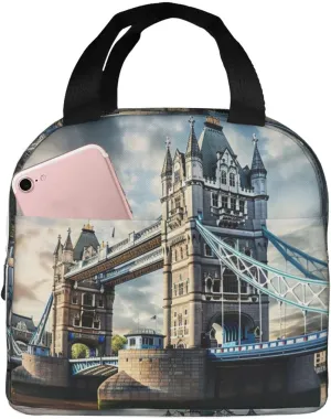 Reusable Insulated Lunch Bag Cooler Tote Box Meal Prep For Men & Women Work Picnic Or Travel,Historic Old Tower Bridge London Print