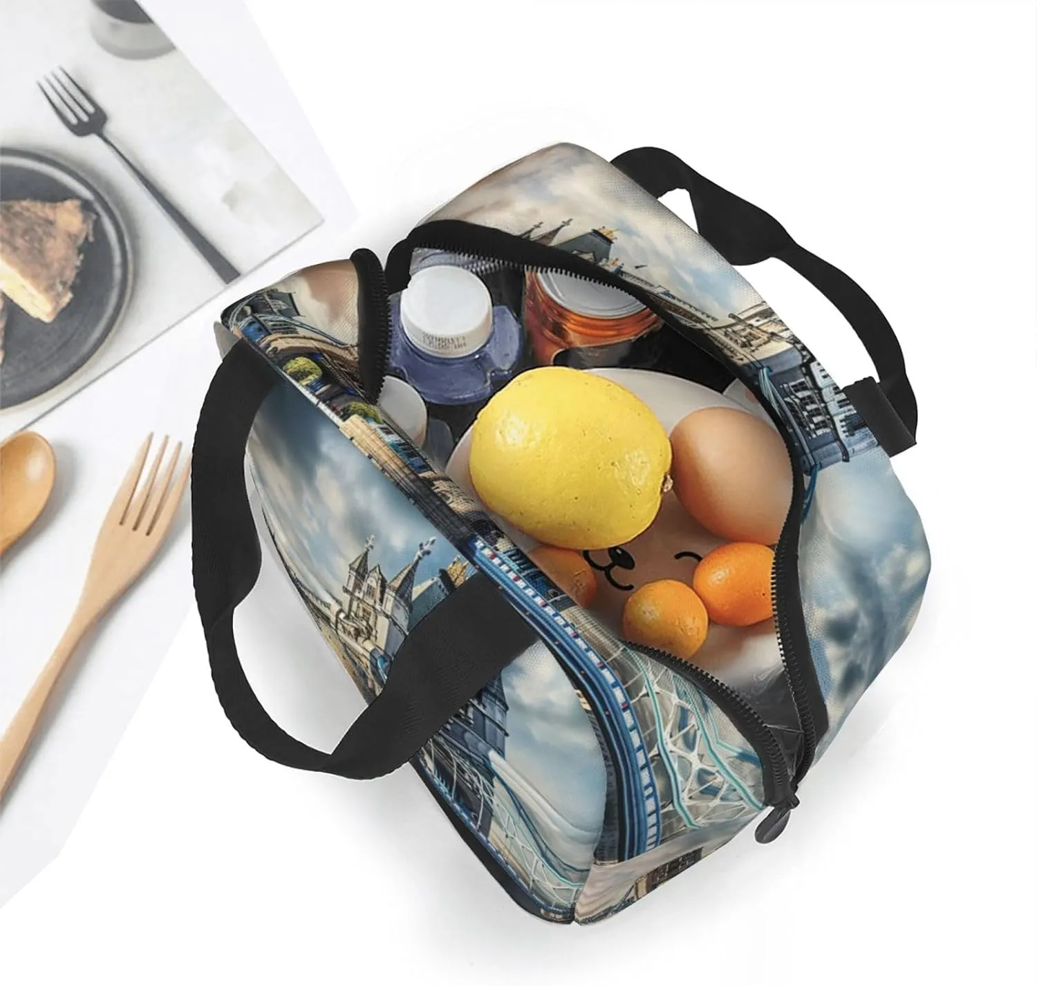 Reusable Insulated Lunch Bag Cooler Tote Box Meal Prep For Men & Women Work Picnic Or Travel,Historic Old Tower Bridge London Print