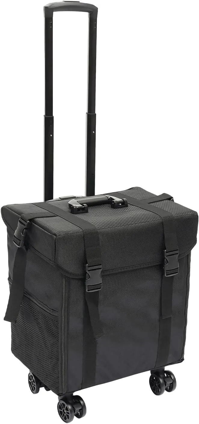 Rolling Makeup Case,Nail Case Trolley Traveling Cosmetic Train Case, Large Cosmetic Box Makeup Organizer Case for Lockable Makeup Artist, Nail Kits, Makeup Tools Traveling Makeup Case Black