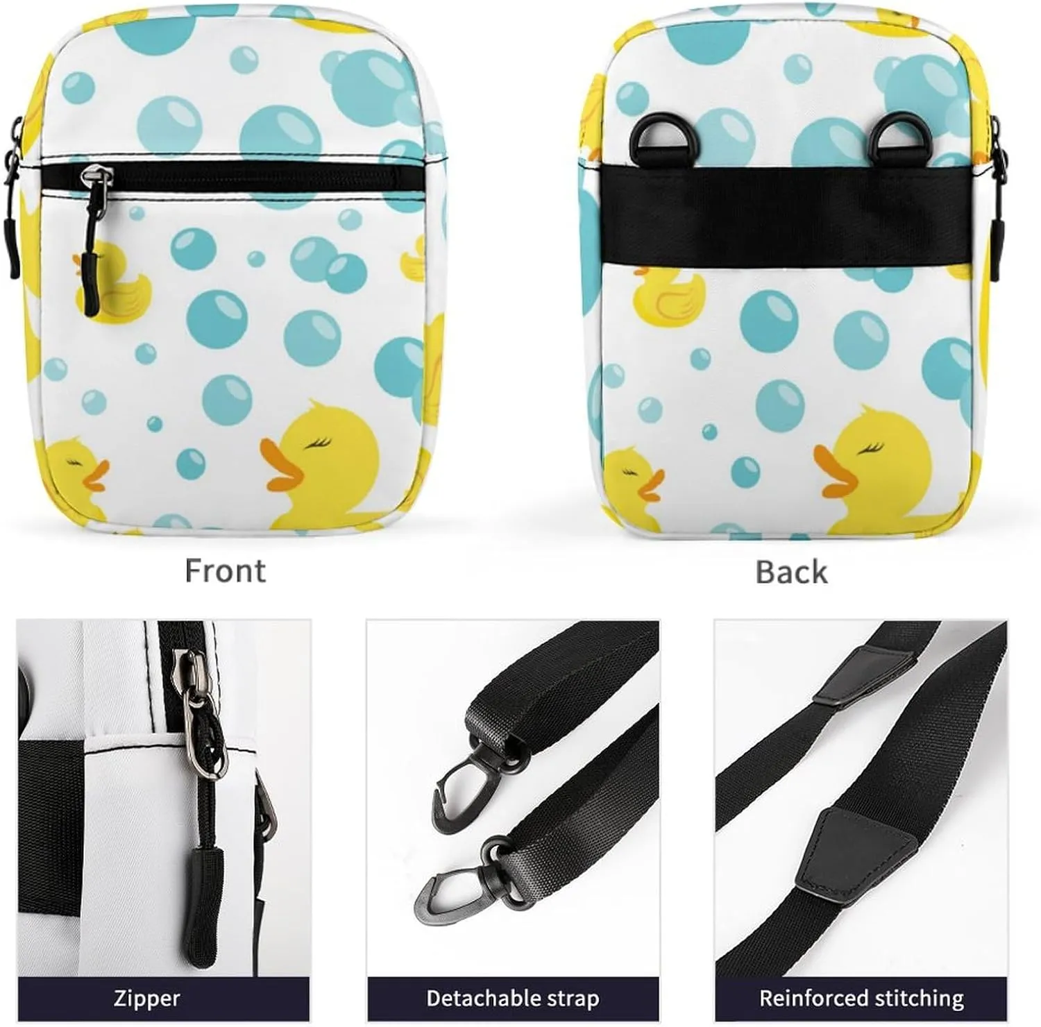 Rubber Ducks in Soap Bubbles Pattern Crossbody Bag Small Shoulder Bag Waterproof, Lightweight And Convenient