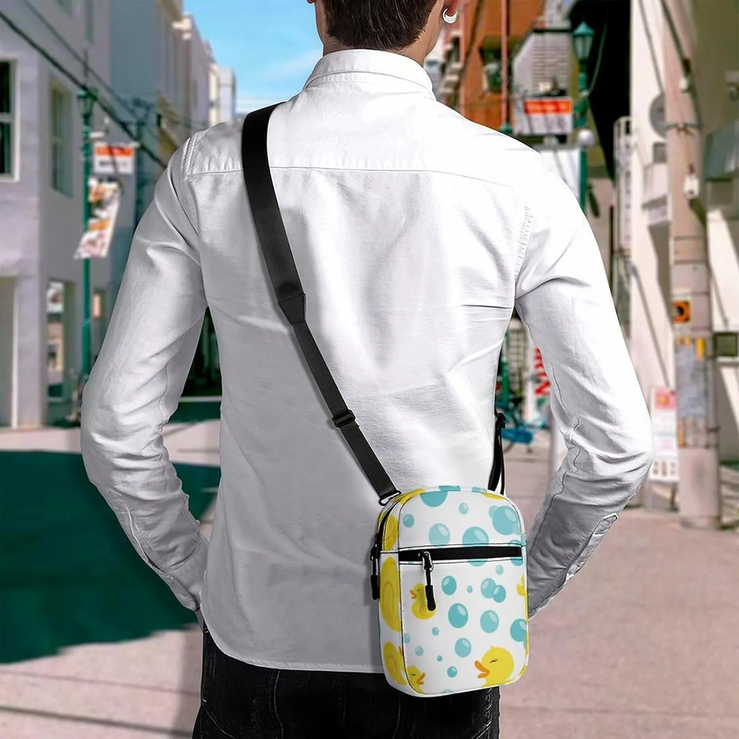 Rubber Ducks in Soap Bubbles Pattern Crossbody Bag Small Shoulder Bag Waterproof, Lightweight And Convenient