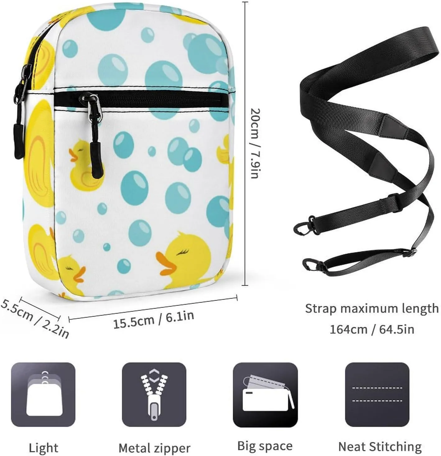 Rubber Ducks in Soap Bubbles Pattern Crossbody Bag Small Shoulder Bag Waterproof, Lightweight And Convenient