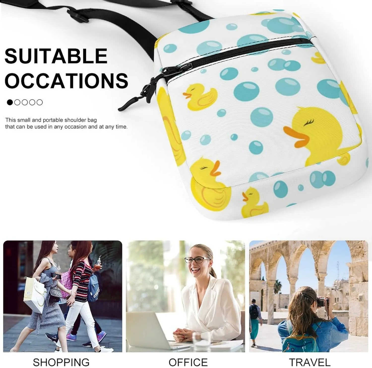 Rubber Ducks in Soap Bubbles Pattern Crossbody Bag Small Shoulder Bag Waterproof, Lightweight And Convenient