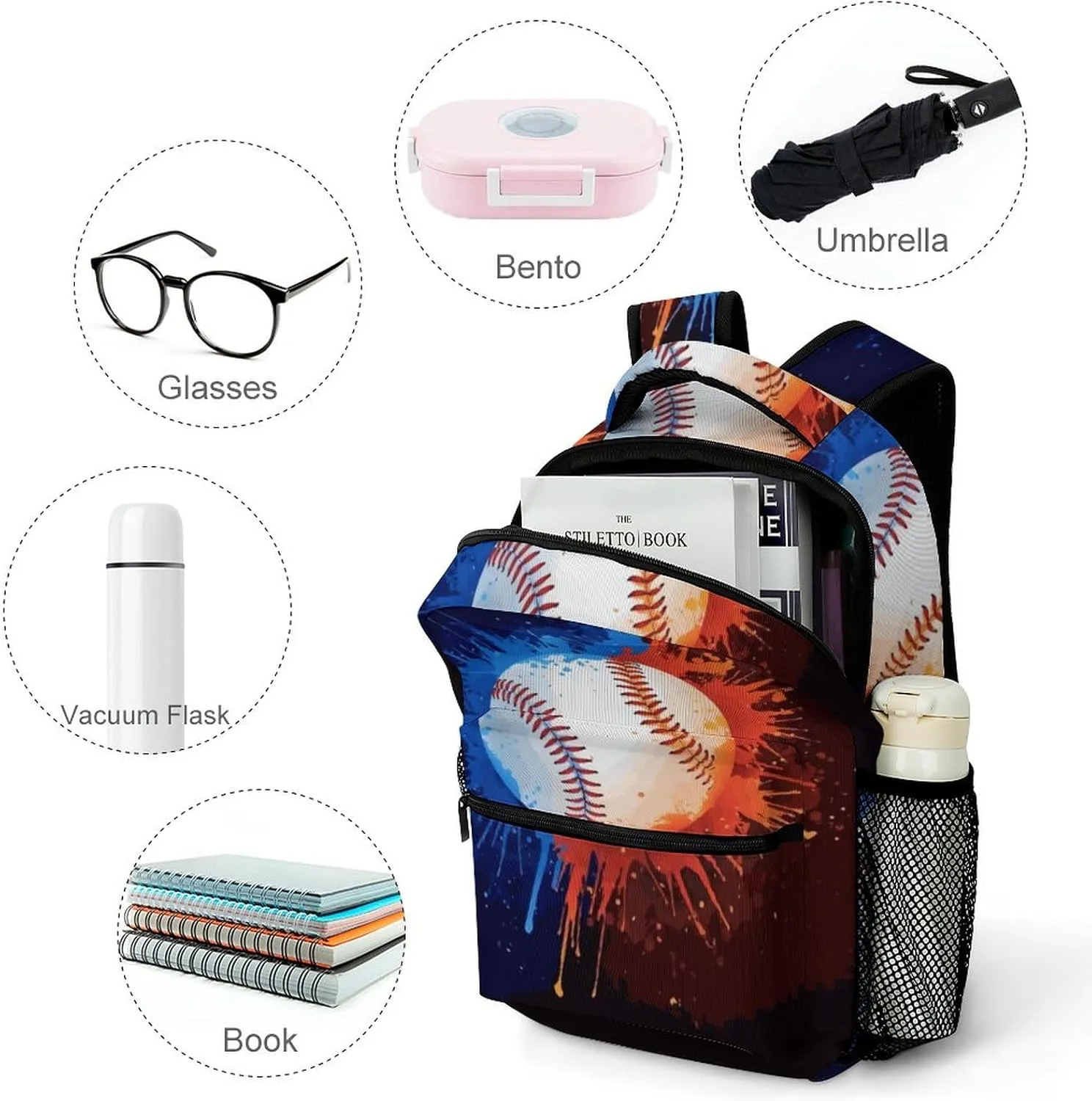 Rucksack Backpack Travel Sport Baseball Print Pattern School Bookbags Double Shoulder Bag for Mens Boys Kids