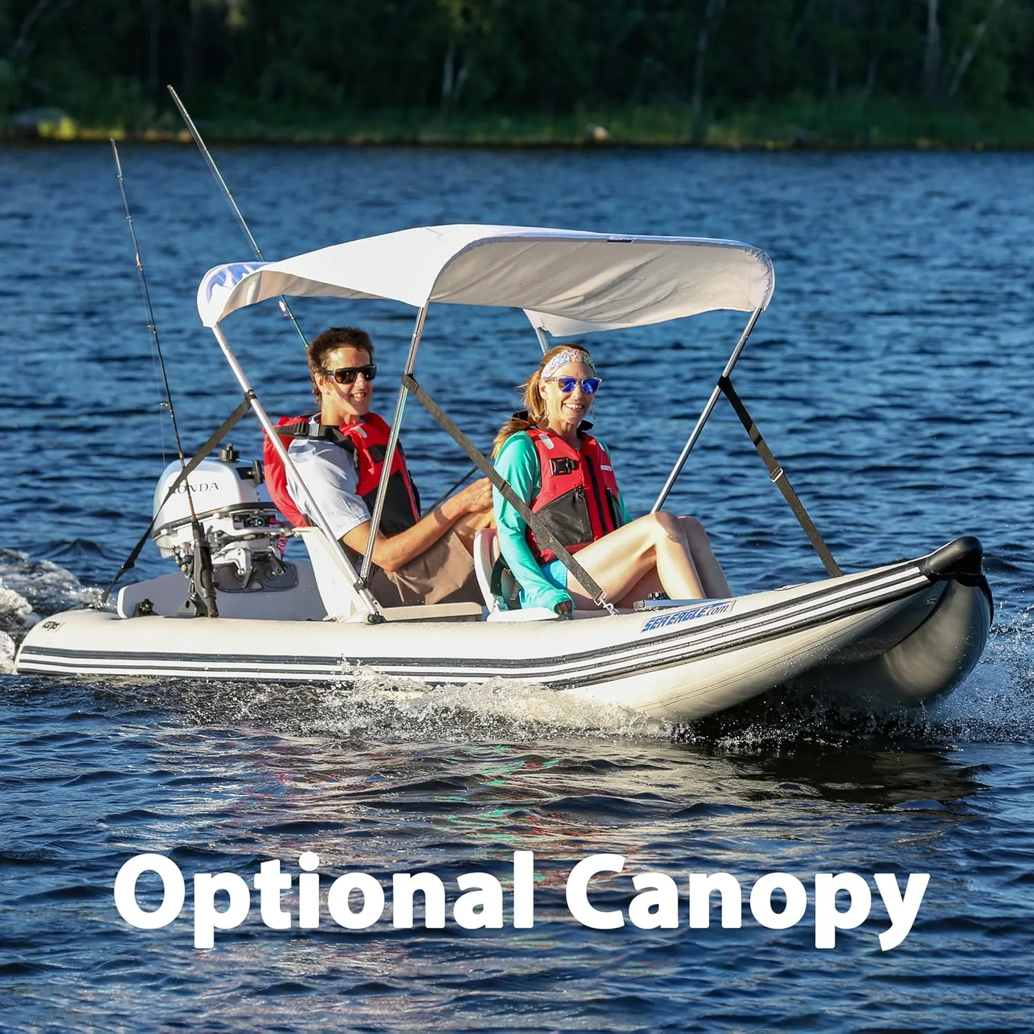 Sea Eagle 437ps PaddleSki Inflatable 1-2 Person Catamaran Boat – Paddle, Motor, Fish, or Sail – 4-in-1 Inflatable Watercraft – Self Bailing