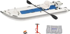 Sea Eagle 437ps PaddleSki Inflatable 1-2 Person Catamaran Boat – Paddle, Motor, Fish, or Sail – 4-in-1 Inflatable Watercraft – Self Bailing