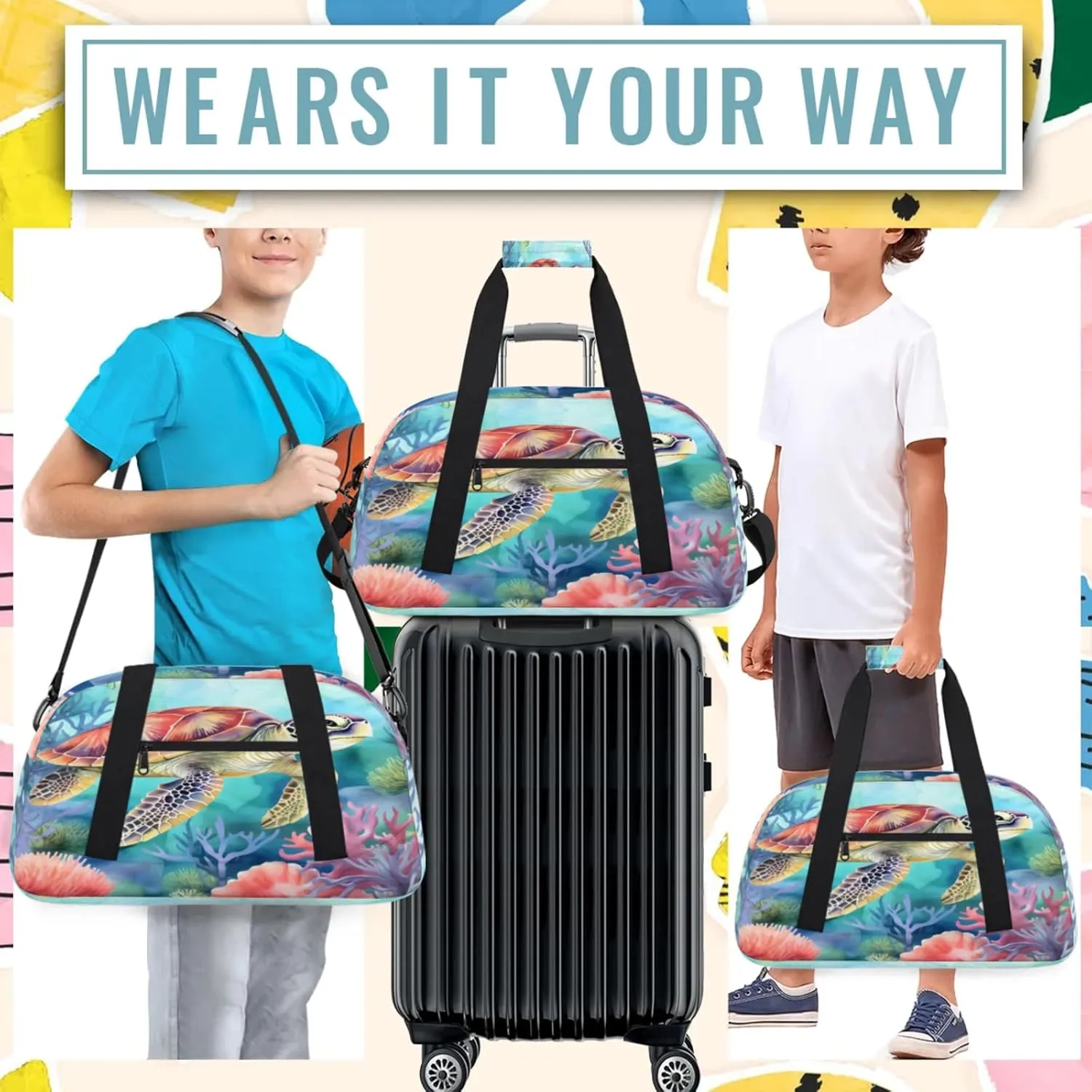 Sea Turtles Ocean Tortoise Small Gym Bag 18 inch Carry On Duffel Bag for Weekender Travel Sports Workout Yoga Gymnastics Dance Ballet