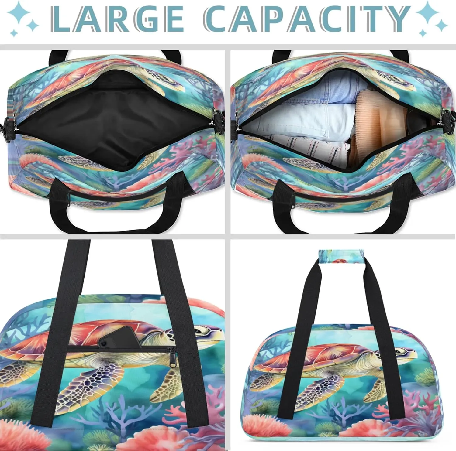 Sea Turtles Ocean Tortoise Small Gym Bag 18 inch Carry On Duffel Bag for Weekender Travel Sports Workout Yoga Gymnastics Dance Ballet