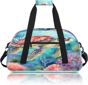 Sea Turtles Ocean Tortoise Small Gym Bag 18 inch Carry On Duffel Bag for Weekender Travel Sports Workout Yoga Gymnastics Dance Ballet