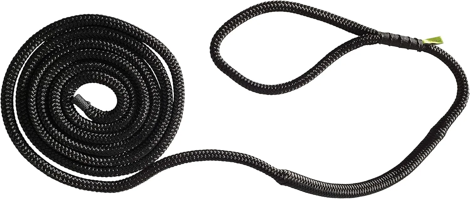 Shockline 3/4 Inch Dock Line with Integrated Shock Absorber, Double Braided, Polyester, 15, 25, 35, 50 FT, Hand Spliced 12" Eye, Black