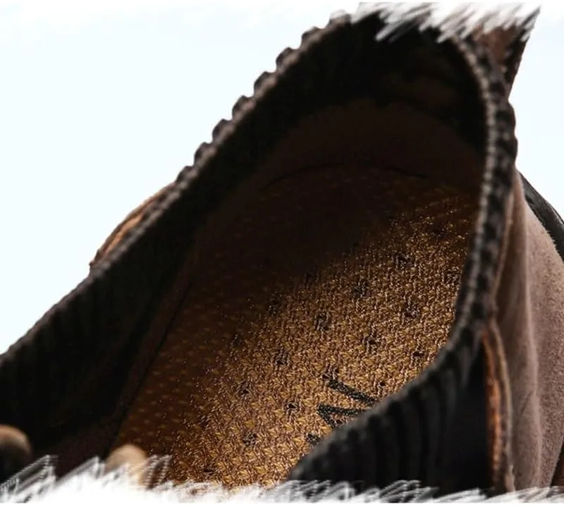 Shoes Men's Fashionable Lace-up Stitching Leather Boots High-top Round-toe Flat-soled Oxford Shoes for Travel Driving Men Casual Soft-soled Shoes
