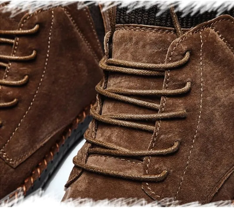 Shoes Men's Fashionable Lace-up Stitching Leather Boots High-top Round-toe Flat-soled Oxford Shoes for Travel Driving Men Casual Soft-soled Shoes