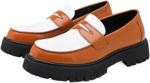 Shoes Men's Retro Thick-Soled Slip-on Loafers Fashionable Round-Toe Spliced ​​Oxford Shoes for Travel Shopping Driving Men Versatile Casual Shoes