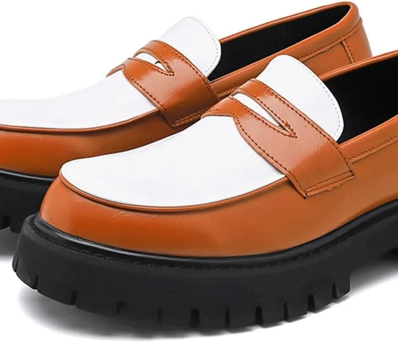 Shoes Men's Retro Thick-Soled Slip-on Loafers Fashionable Round-Toe Spliced ​​Oxford Shoes for Travel Shopping Driving Men Versatile Casual Shoes