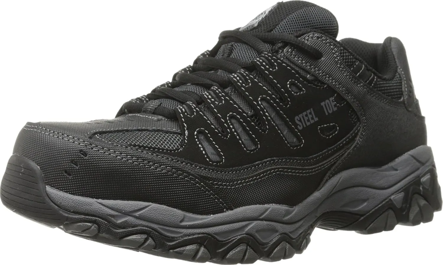 Skechers Men's Cankton Steel Toe Construction Shoe – Electrical Hazard Rated, Memory Foam, Black/Charcoal, 9.5 Wide