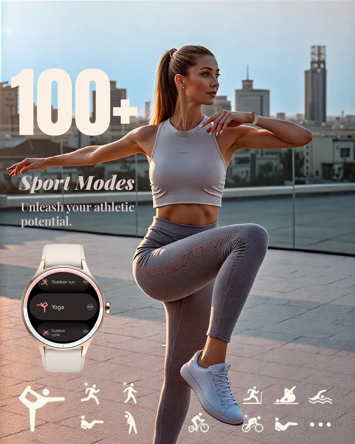 Smart Watch for Women, Smartwatch Compatible Android and iOS Phone, Answer/Make Calls, Fitness Tracker/Step Counter/Running Watch, Sleep/Heart Rate Monitor, 100 Sports, IP68 Waterproof, Beige