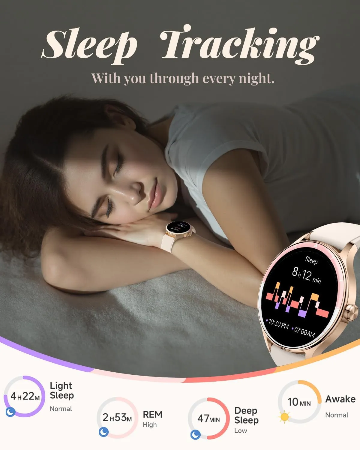 Smart Watch for Women, Smartwatch Compatible Android and iOS Phone, Answer/Make Calls, Fitness Tracker/Step Counter/Running Watch, Sleep/Heart Rate Monitor, 100 Sports, IP68 Waterproof, Beige