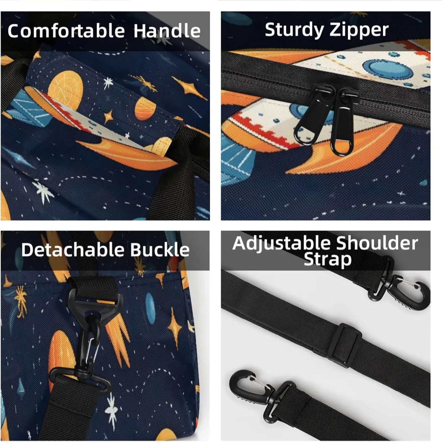 Space Ship Rocket Galaxy Theme Small Gym Bag 18 inch Carry On Duffel Bag for Weekender Travel Sports Workout Yoga Gymnastics Dance Ballet