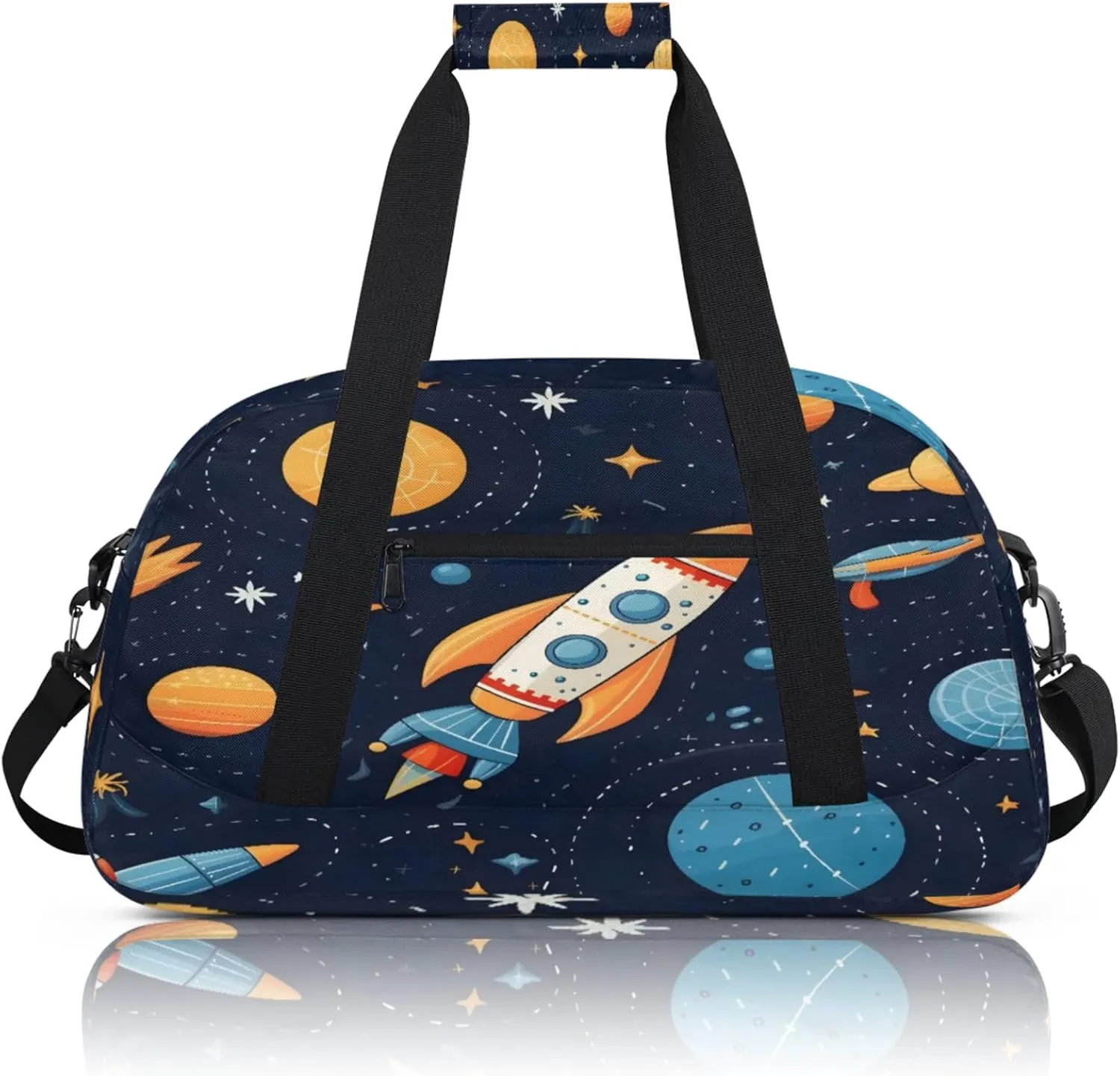 Space Ship Rocket Galaxy Theme Small Gym Bag 18 inch Carry On Duffel Bag for Weekender Travel Sports Workout Yoga Gymnastics Dance Ballet