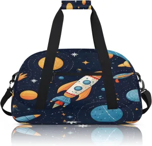 Space Ship Rocket Galaxy Theme Small Gym Bag 18 inch Carry On Duffel Bag for Weekender Travel Sports Workout Yoga Gymnastics Dance Ballet