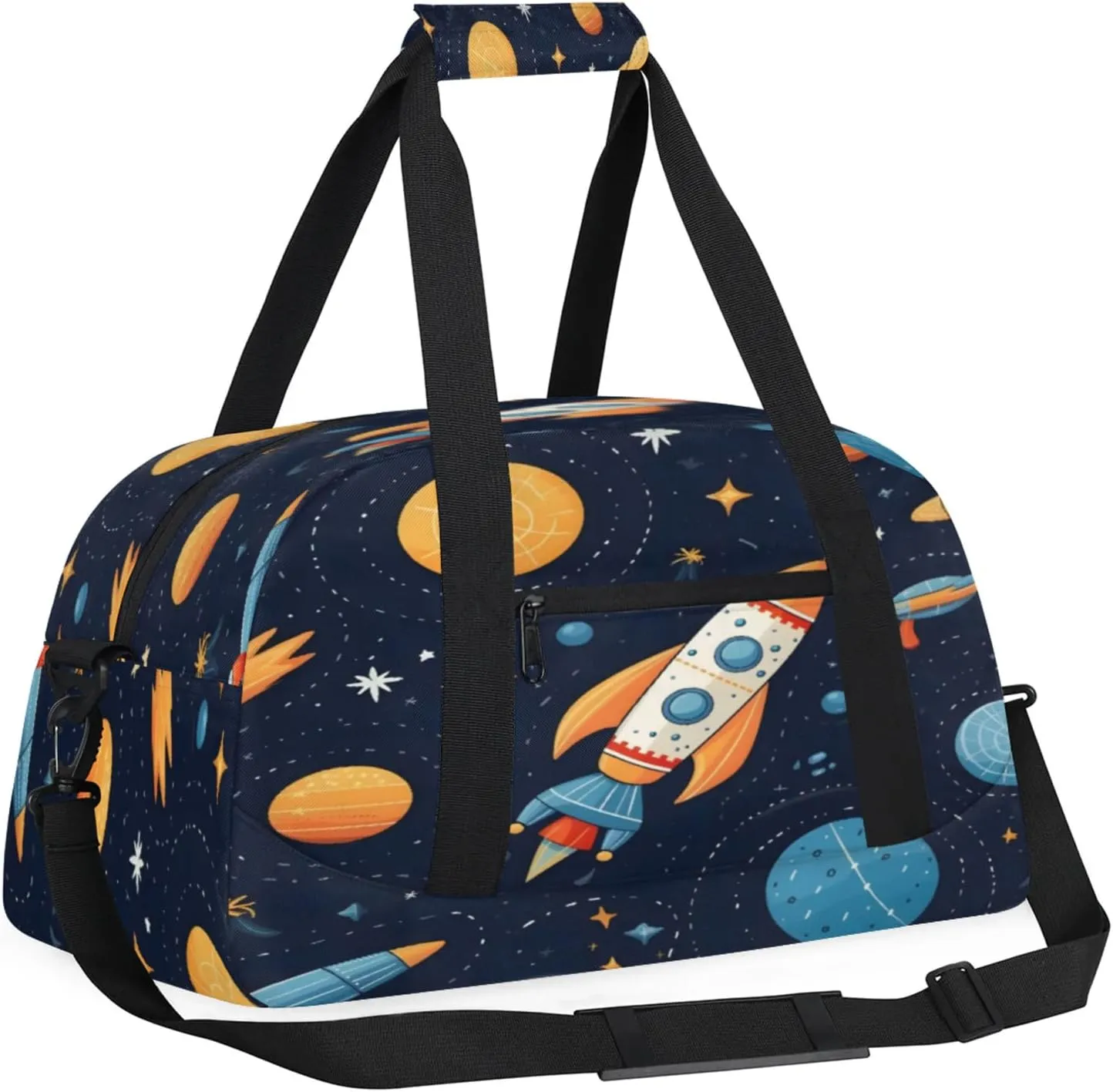 Space Ship Rocket Galaxy Theme Small Gym Bag 18 inch Carry On Duffel Bag for Weekender Travel Sports Workout Yoga Gymnastics Dance Ballet