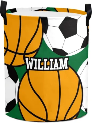 Sport Basketball Soccer Personalized Waterproof Foldable Laundry Basket Bag with Handle, Custom Collapsible Clothes Hamper Storage Bin for Toys Laundry Dorm Travel Bathroom