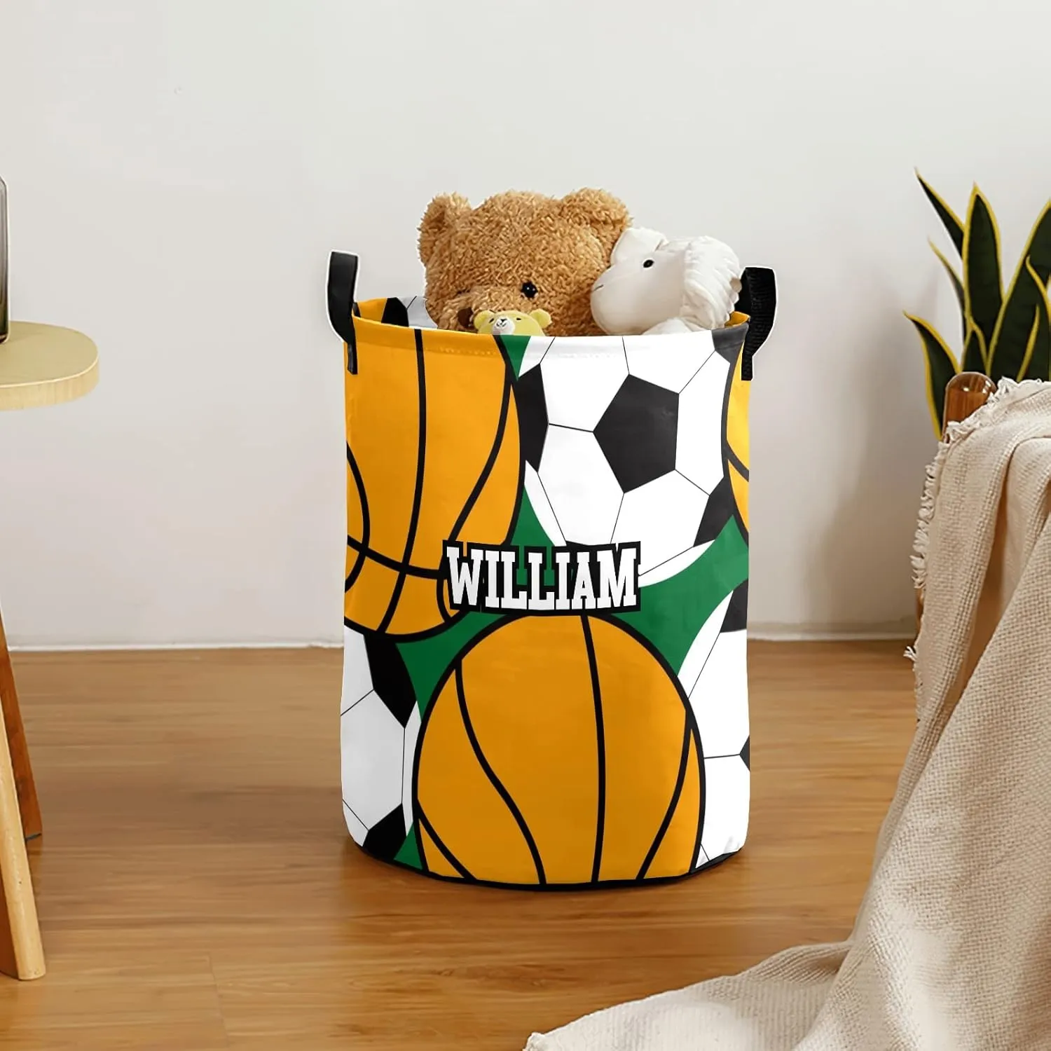 Sport Basketball Soccer Personalized Waterproof Foldable Laundry Basket Bag with Handle, Custom Collapsible Clothes Hamper Storage Bin for Toys Laundry Dorm Travel Bathroom