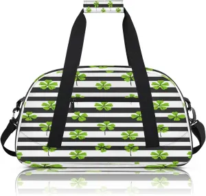 St. Patrick's Day Green Clover Leaf Irish Shamrock Small Gym Bag 18 inch Carry On Duffel Bag for Weekender Travel Sports Workout Yoga Gymnastics Dance Ballet