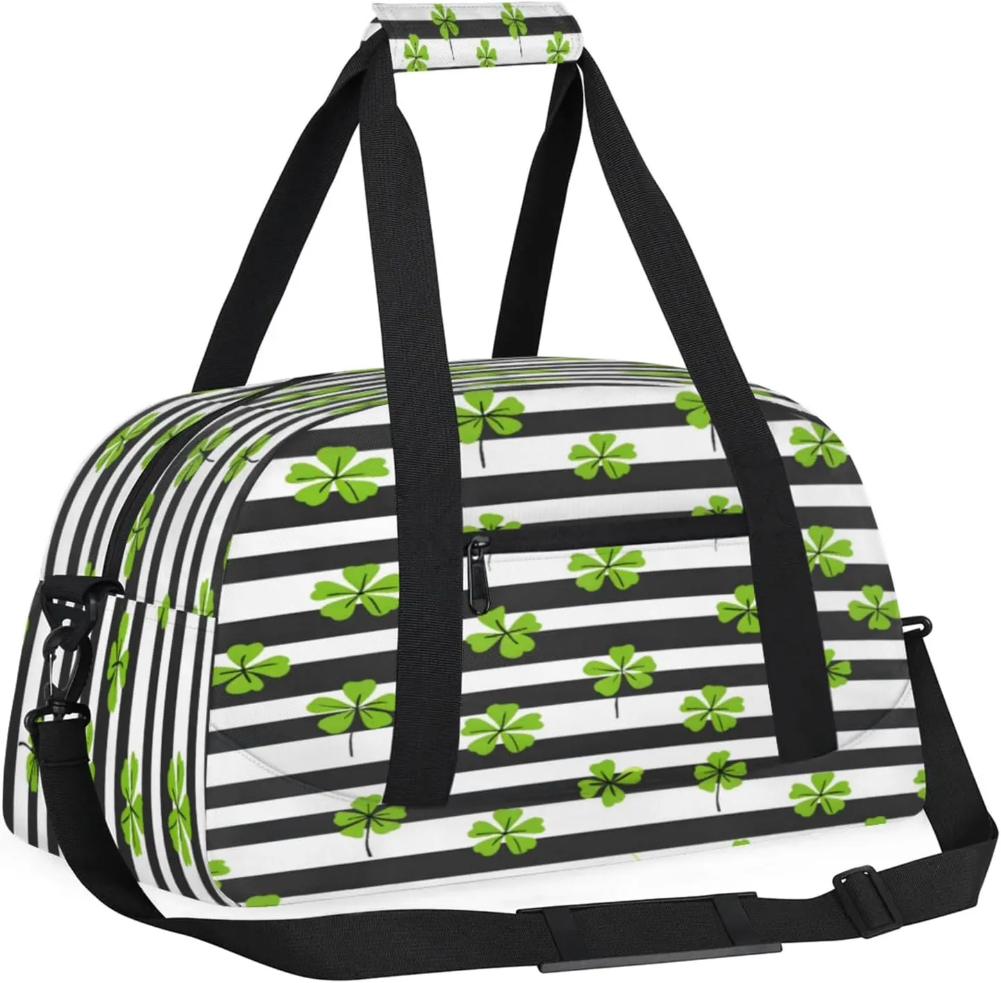 St. Patrick's Day Green Clover Leaf Irish Shamrock Small Gym Bag 18 inch Carry On Duffel Bag for Weekender Travel Sports Workout Yoga Gymnastics Dance Ballet