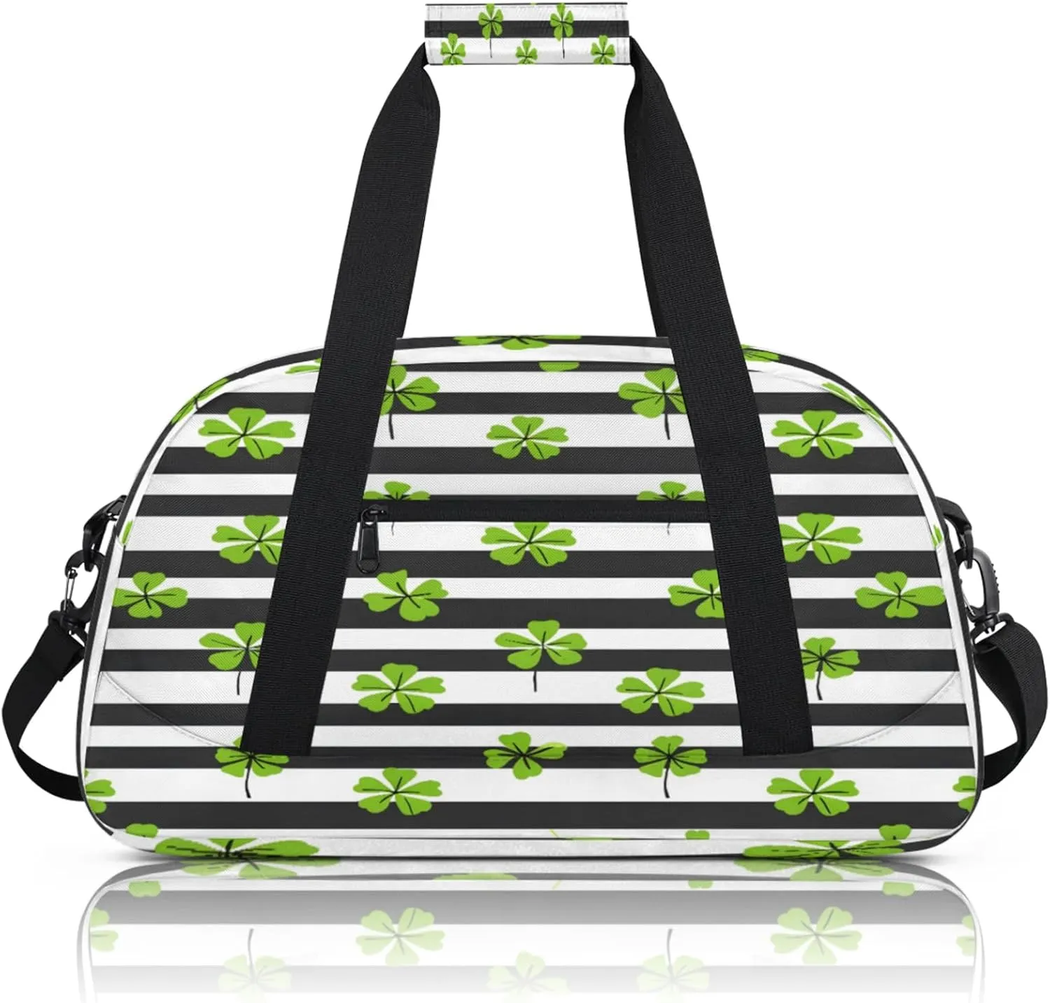 St. Patrick's Day Green Clover Leaf Irish Shamrock Small Gym Bag 18 inch Carry On Duffel Bag for Weekender Travel Sports Workout Yoga Gymnastics Dance Ballet